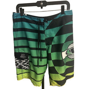 Mens Board Swimming Beach Shorts Trunks John John Oneil, Green Yellow, Black